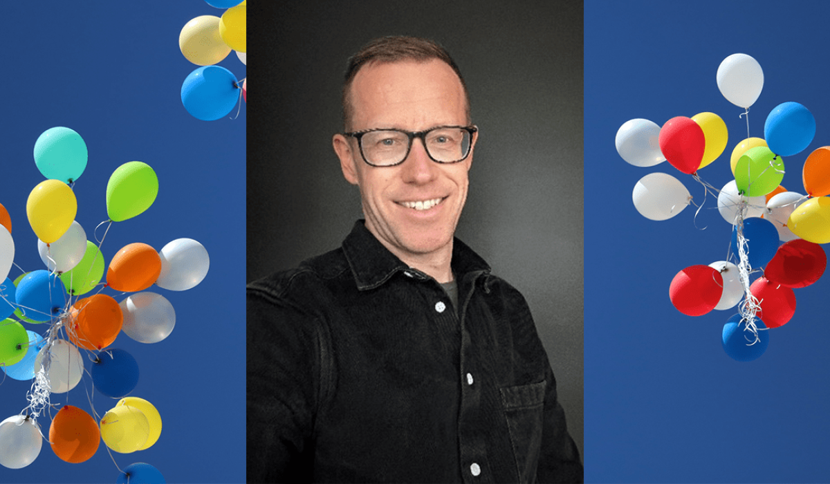 Montage på Björn Eliasson med ballonger.